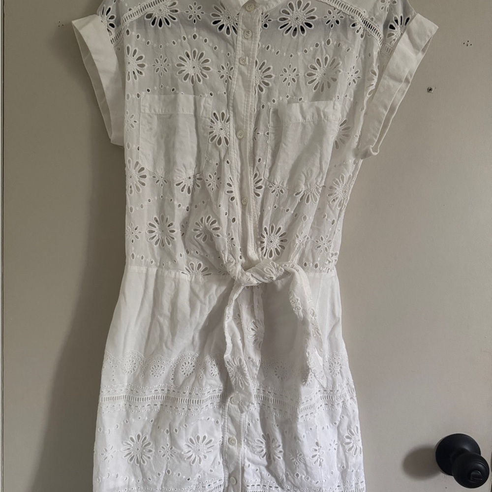 Veronica Beard Bettina White Eyelet Shirt Dress Mini Preppy Chic Size 0 - Picture 2 of 9